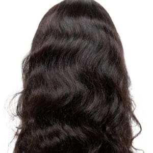 Long wavy black hair on display.