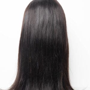 Straight black hair displayed on mannequin head.