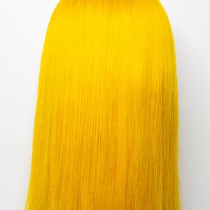 Vibrant yellow straight hair wig on display.