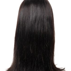 Straight black hair wig on display.