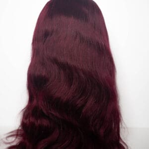 Long wavy burgundy hair displayed from behind.