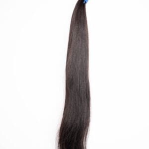 Long straight black hair extension displayed vertically.